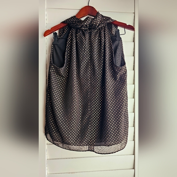 Jason Wu Blouse Sleeveless Black Gold Bronze Turtleneck Bow Tie size M - Picture 3 of 4